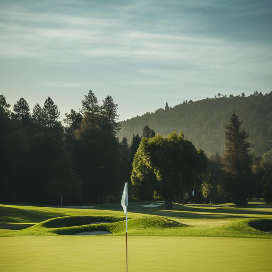 Golf green with flag